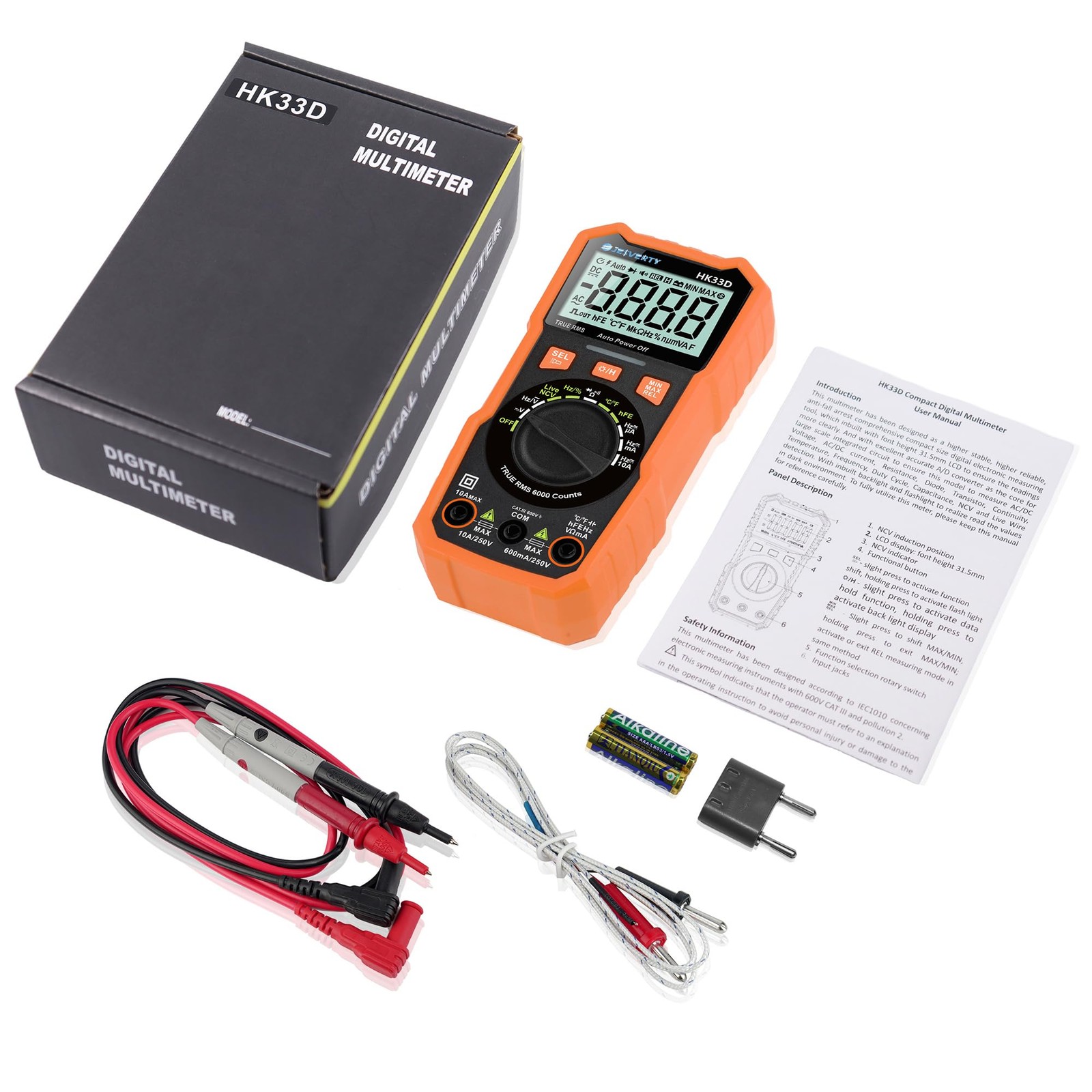 Jesverty 6000 Counts Digital Multimeter Voltmeter Tester 6000 Counts, Orange