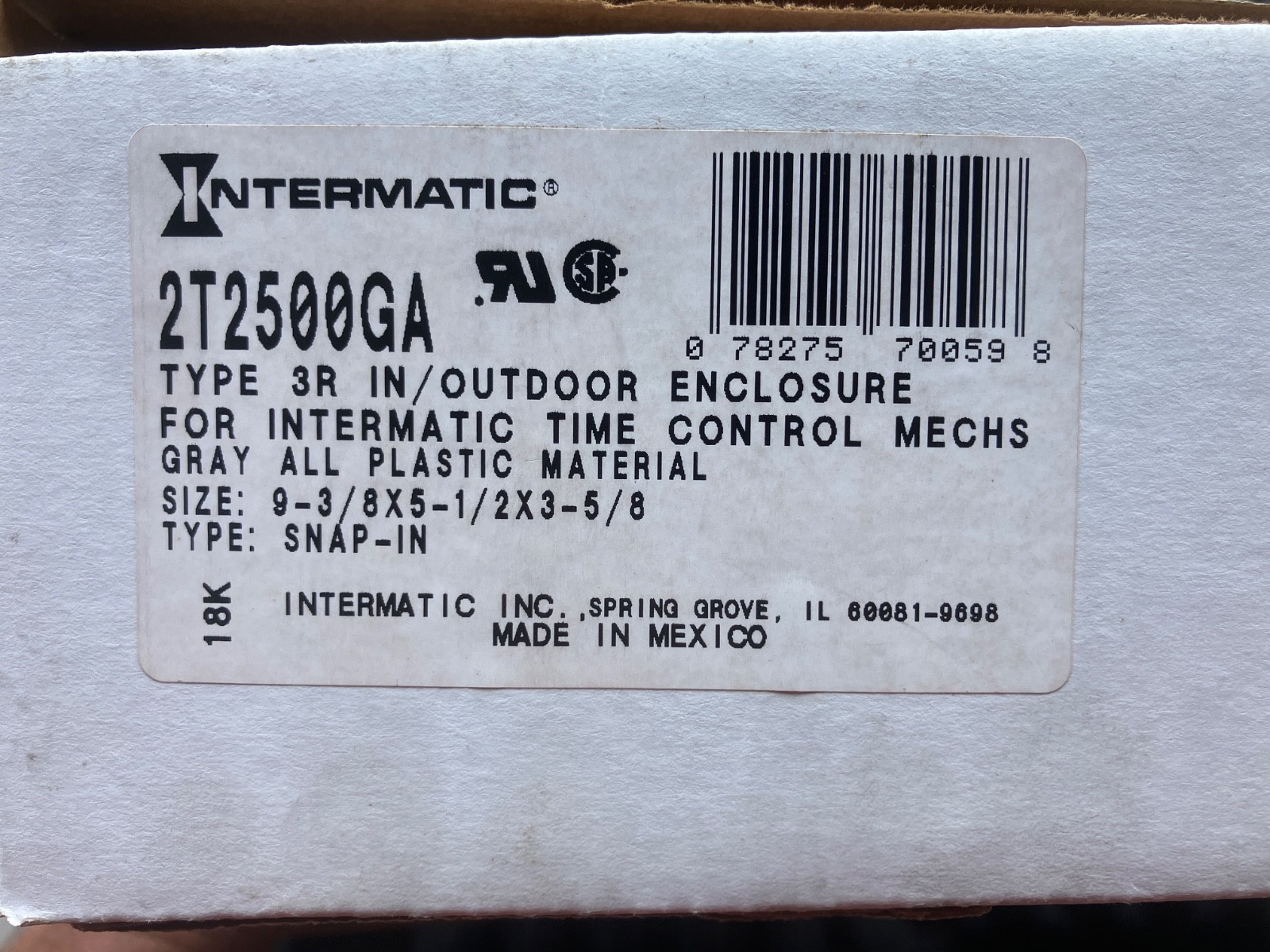 INTERMATIC 2T2500GA Gray Plastic Pool/ Spa Rainproof Timer Enclosure