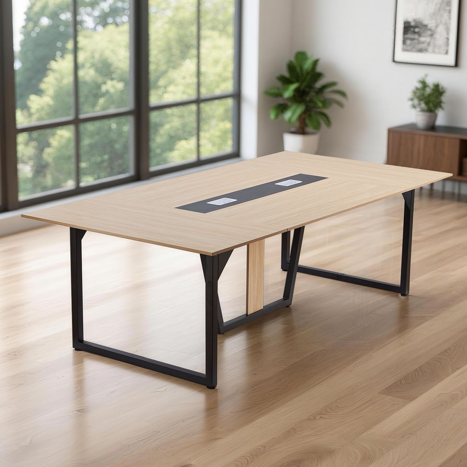 Uimoso 8 ft Rectangle Office Meeting Table for 10 People, Brown Finish