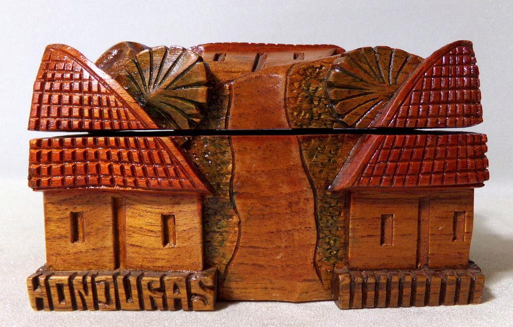 Hand Carved Wood Village Trinket Box Honduras