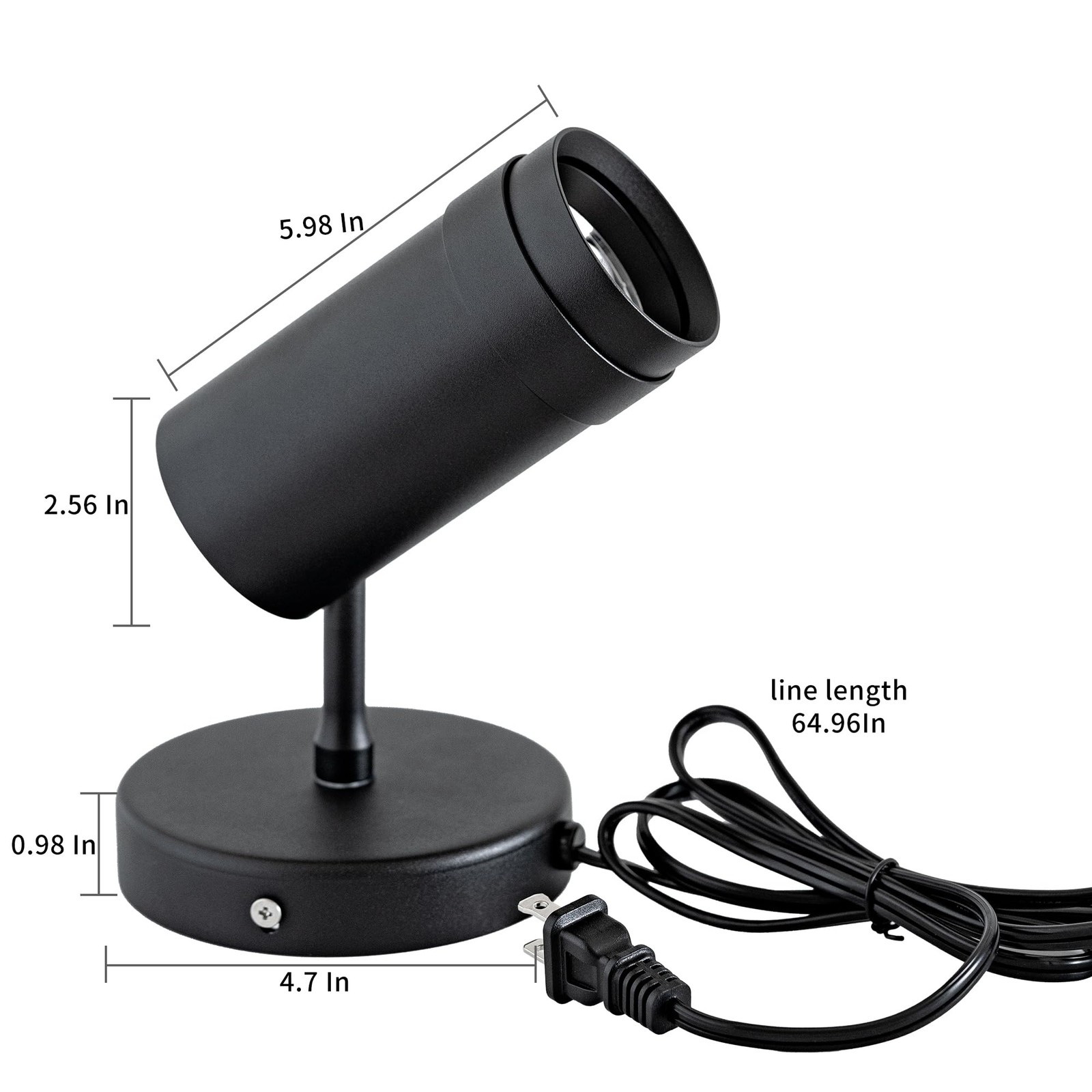 Black 9W Plug-in LED Zoomable Spotlight with Switch, Adjustable Beam Angle 10...