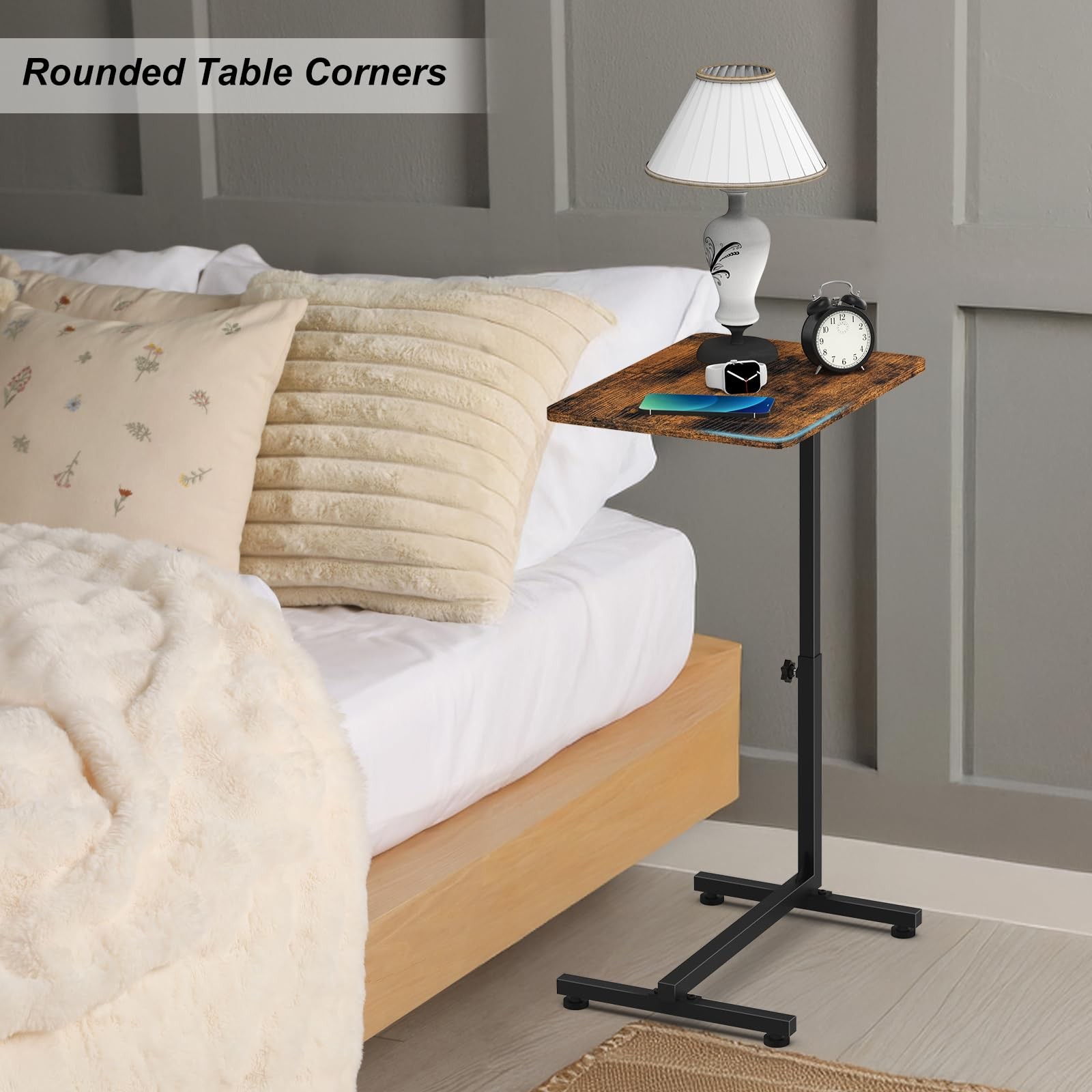 C Table for Sofa Living Room Couch Side Table for Small Spaces with Rounded C...
