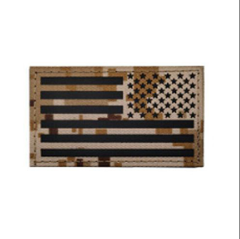 Reflective IR US USA AMERICAN FLAG REVERSE LEFT RIGHT SHOULDER HOOK 2 PATCHES