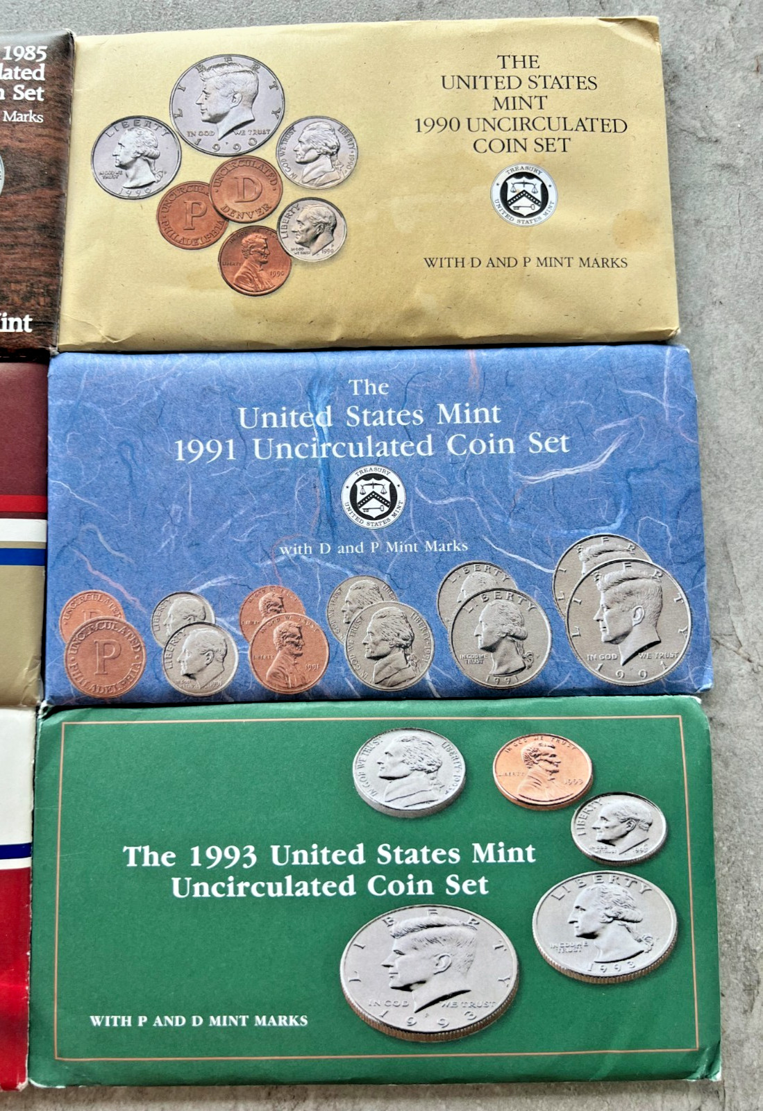 U.S Mint Uncirculated Coin 9 Sets 1980 - 1993 Original Packaging