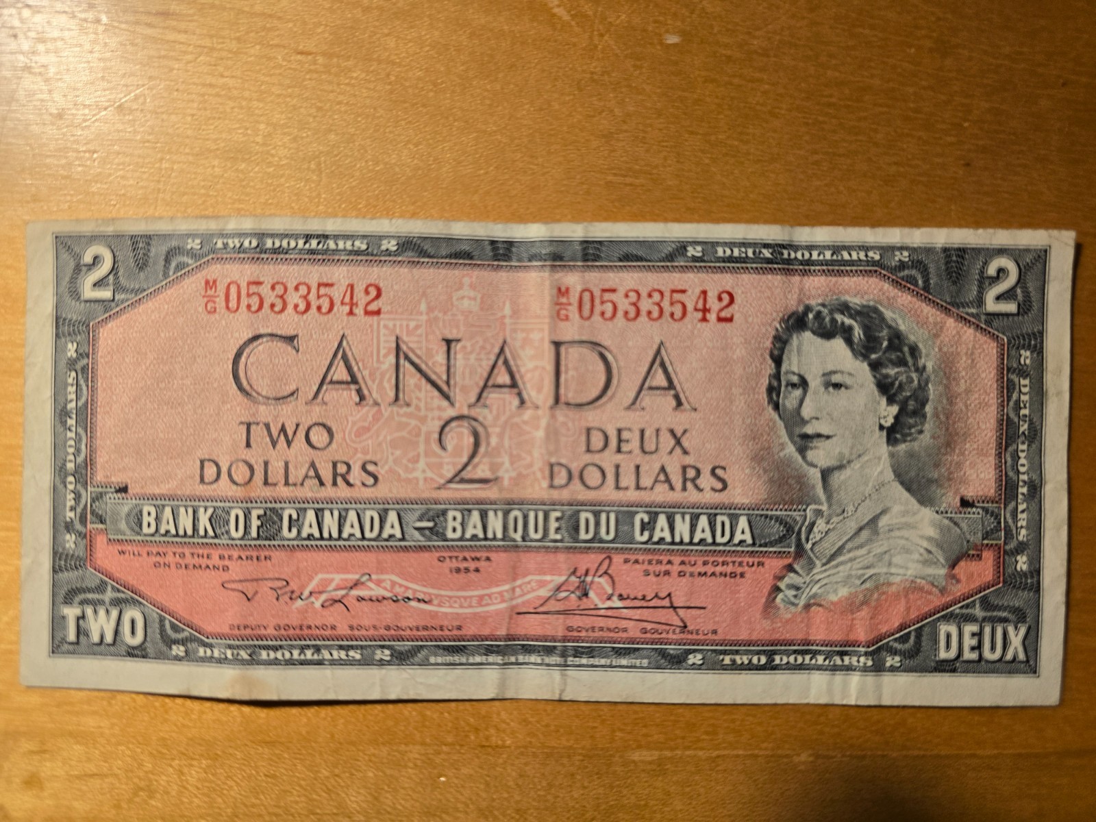 Canadian $2 Banknote 1954. Lawson, Bouey