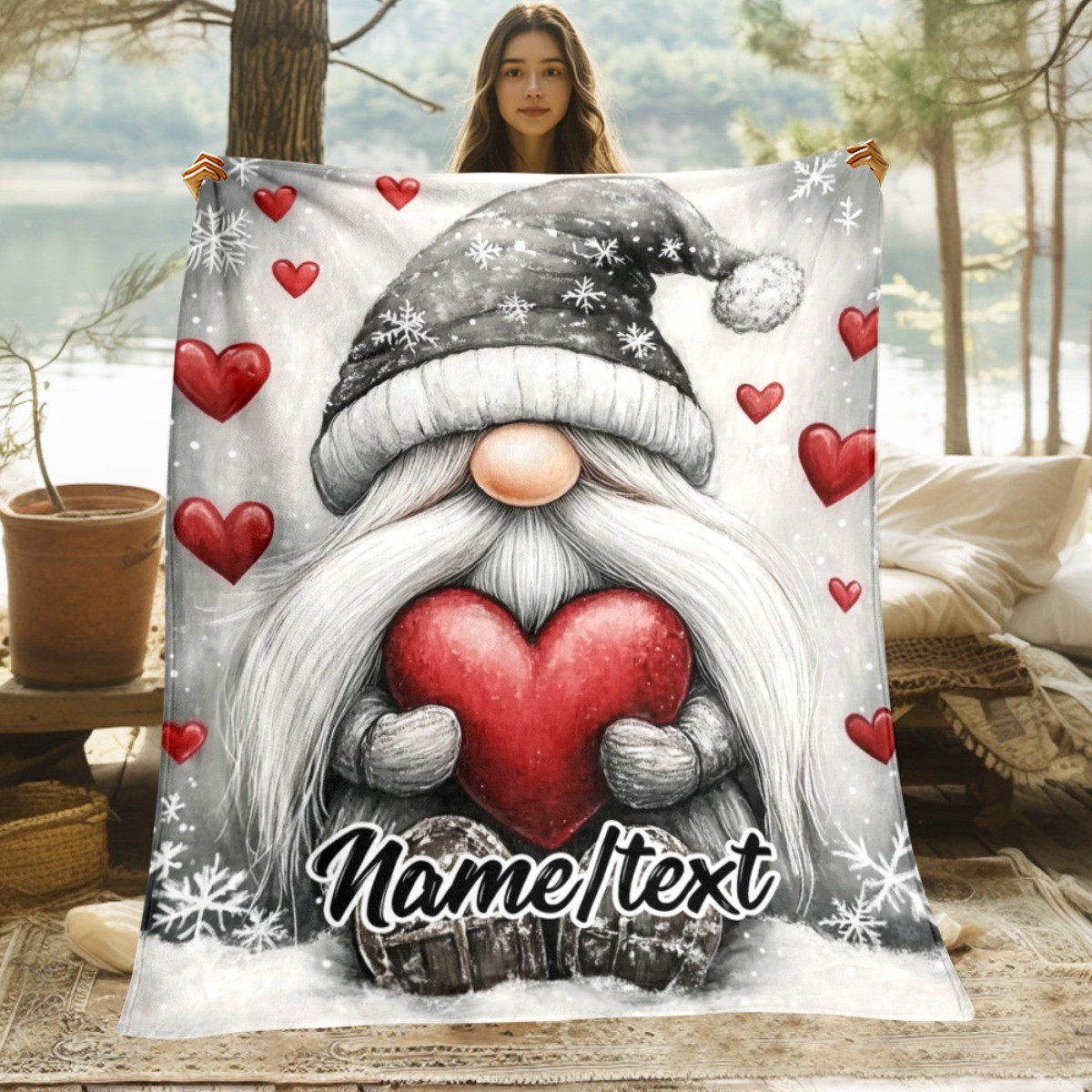 1pc a Gnome-Themed Blanket Featuring a Heart And Customizable Name, Perfect for