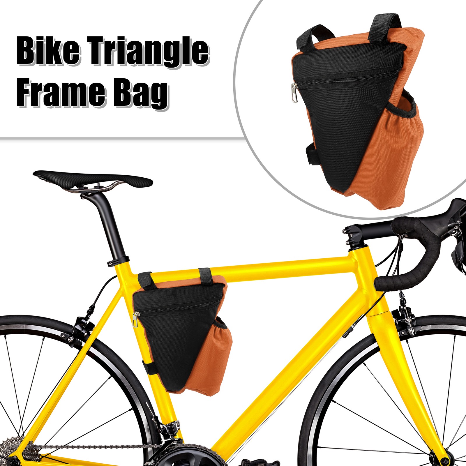 Triangle Frame Bag with Bottle Holder Storage Bag for Mountain Bicycle Orange
