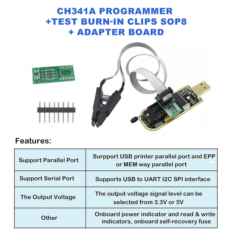 CH341A 24 25 Series EEPROM Flash BIOS USB Programmer Module + SOP8 Clip