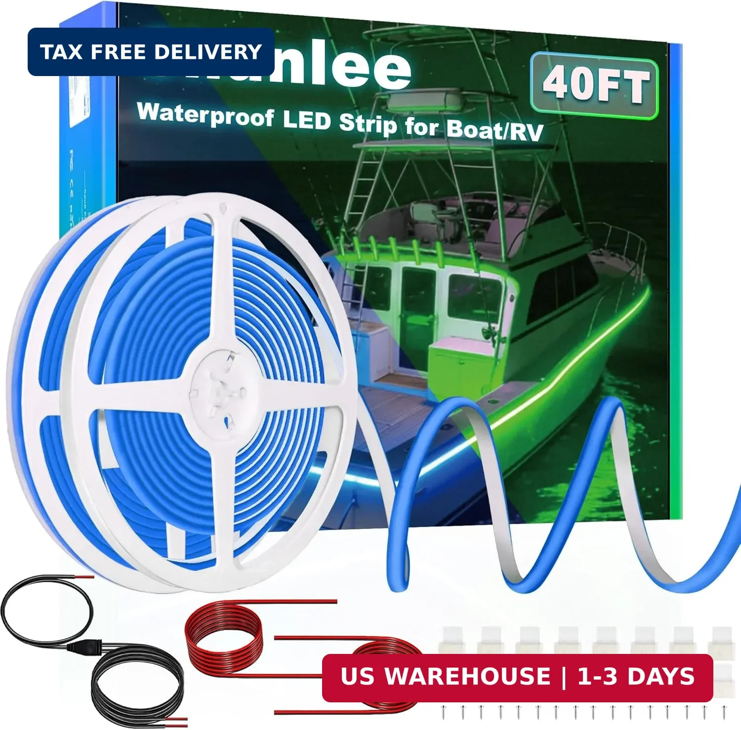 SHUNLEE Boat Led Light Strip Blue 40FT, IP67 COB Waterproof Marine Pontoon Led L