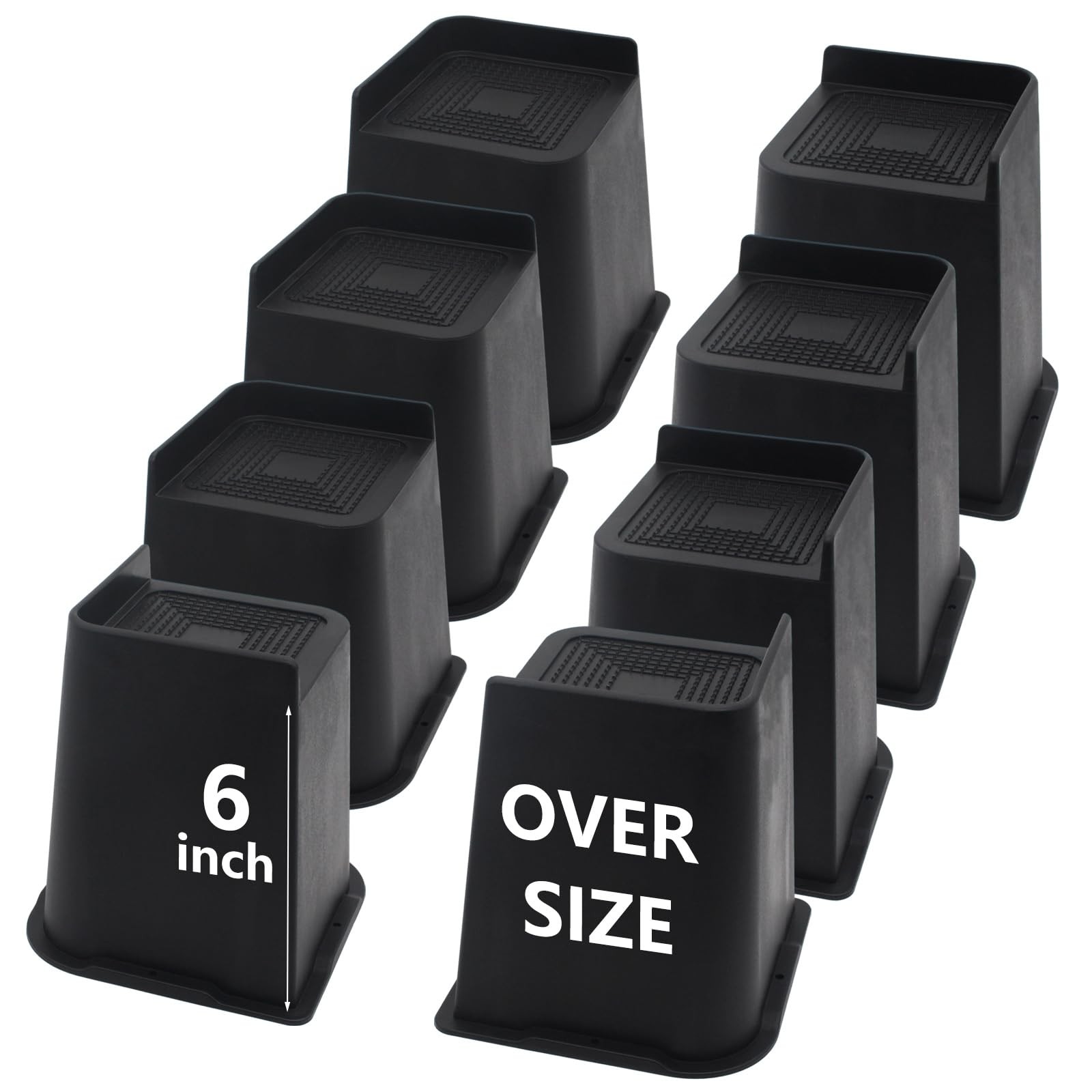 8 Pack Bed Risers 6 inch Heavy Duty, Oversized Furniture Risers, Black Bed Li...