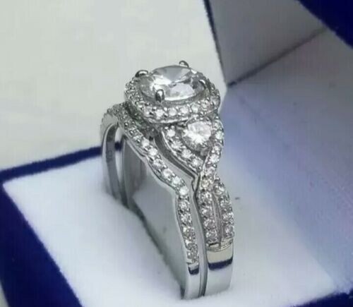 2.80 Ct Round Cut Lab-Created White Diamond Wedding Ring Set 925 Sterling Silver