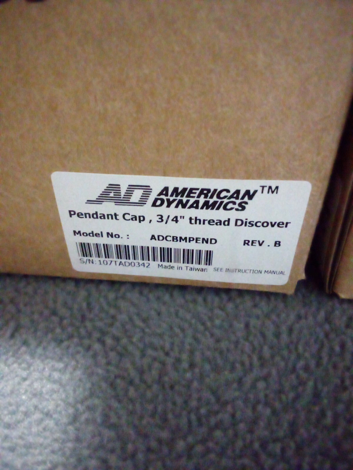 (X6) American Dynamics - ADCBMPEND - BLACK 3/4" THREAD Pendant Cap OPEN BOX
