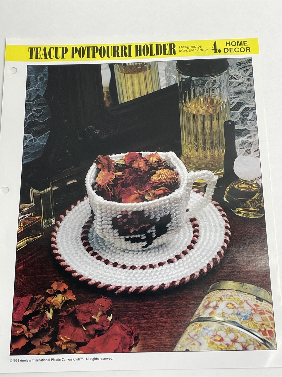 Annie's Attic Teacup Potpourri Holder  Plastic Canvas Pattern