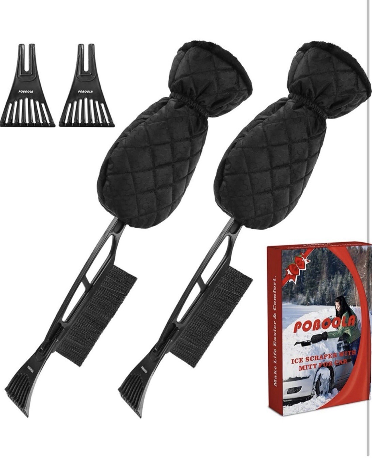 Ice Scraper Mitts Glove Car Windshield Brush, Waterproof Snow Remover Window 2Pk