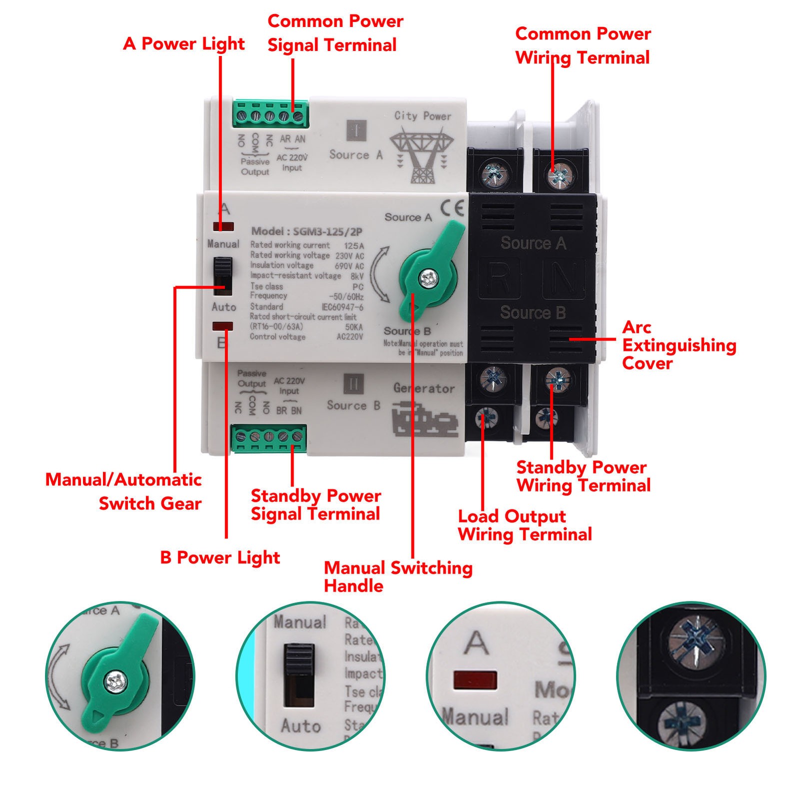 125A Double Power Automatic Transfer Switch For Generator Excellent