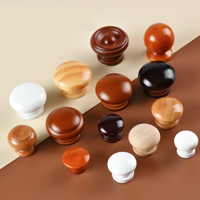 35mm Dia Wooden Round Knob Handle Cabinet Cupboard Dresser Drawer Door Pull