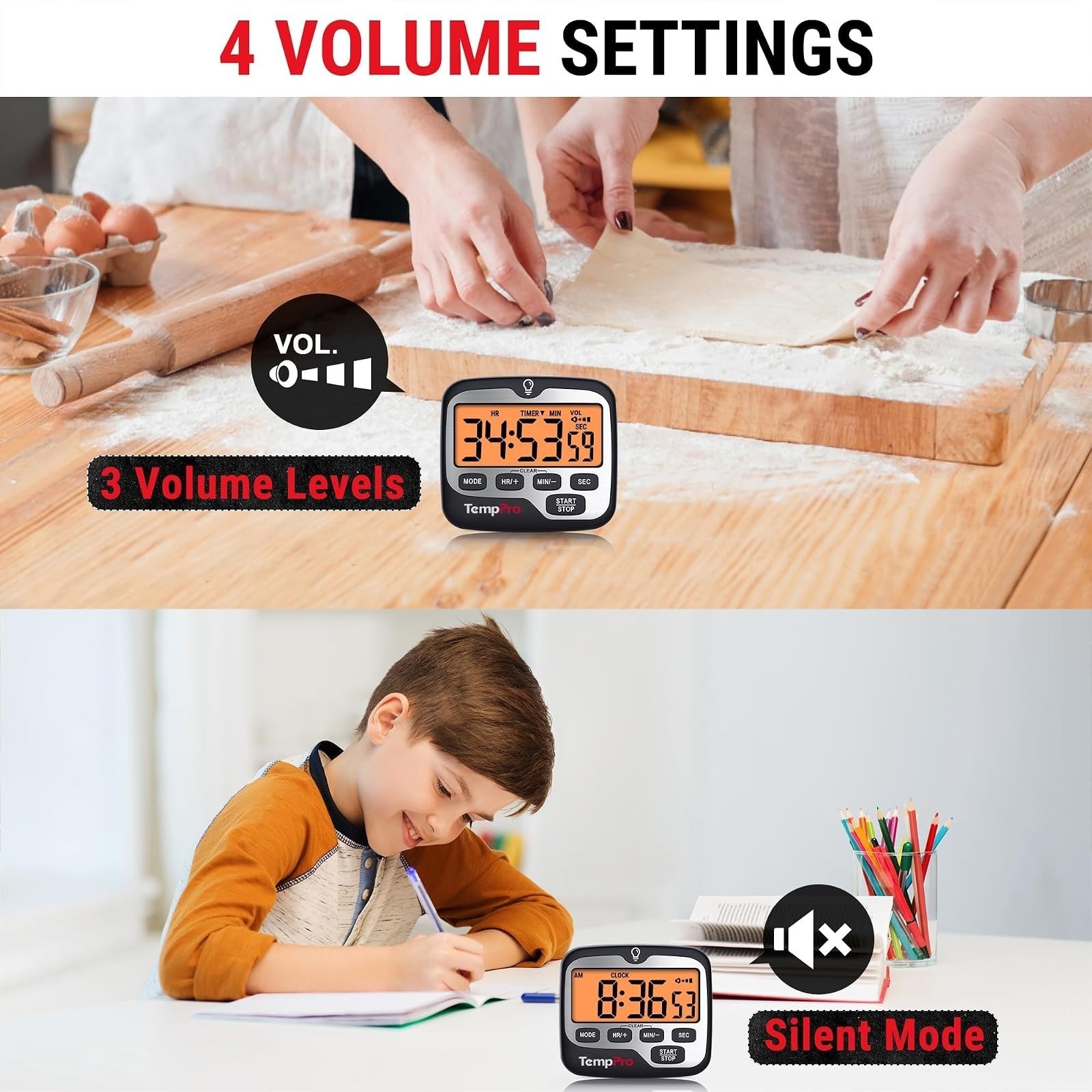 TempPro TM01 2-in-1 Digital Kitchen Timer | Adjustable Alarm Volume