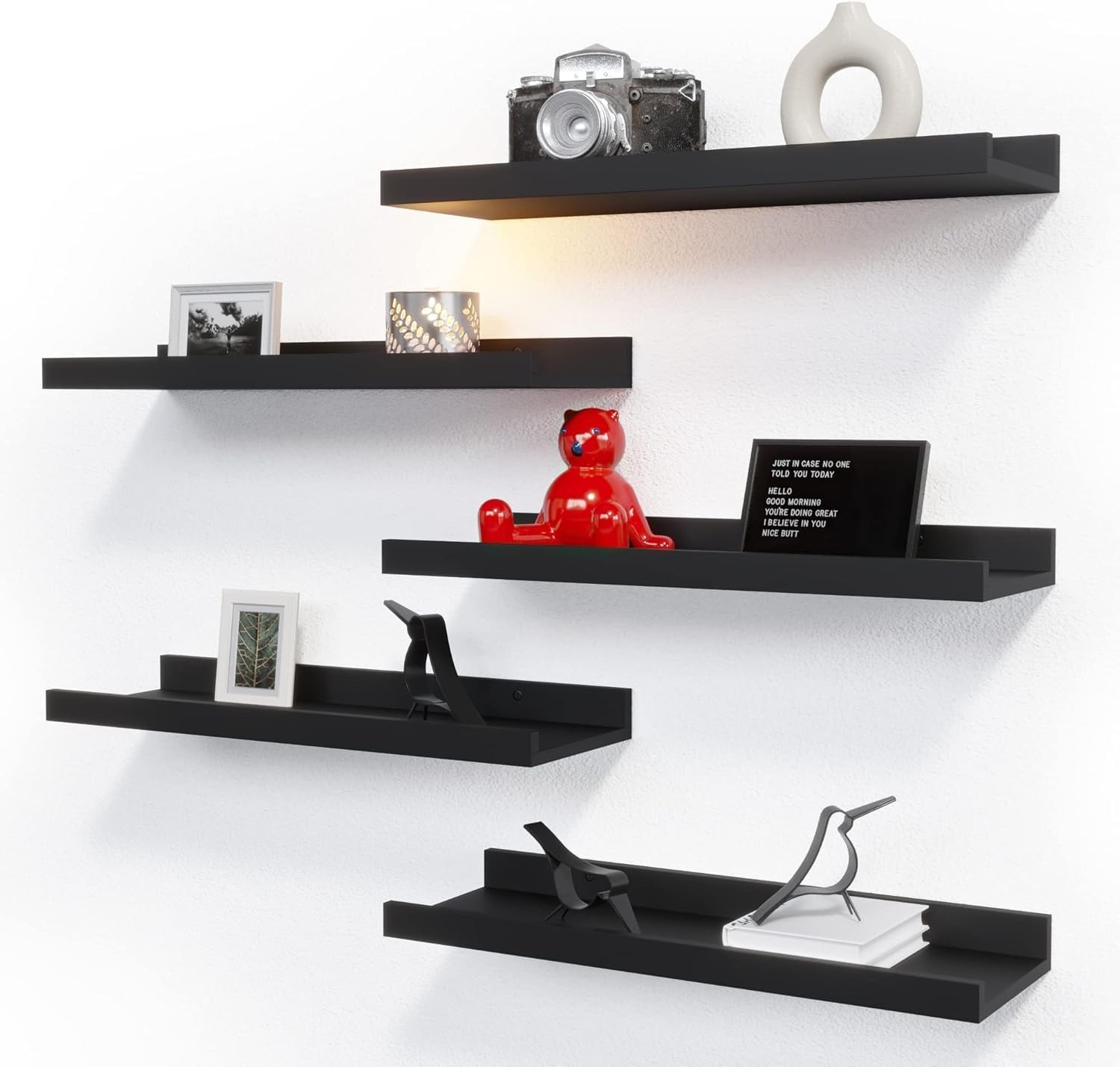 5 Set Floating Wall Mounted Shelves Black Shelves Wall Decor Modern 5pcs*15.75in