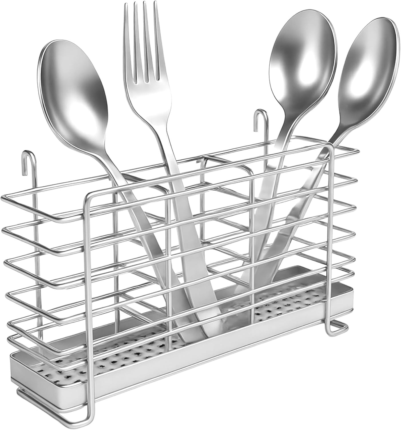 304 Stainless Steel Utensil Drying Rack with Hooks & 3 Divided Compartments,