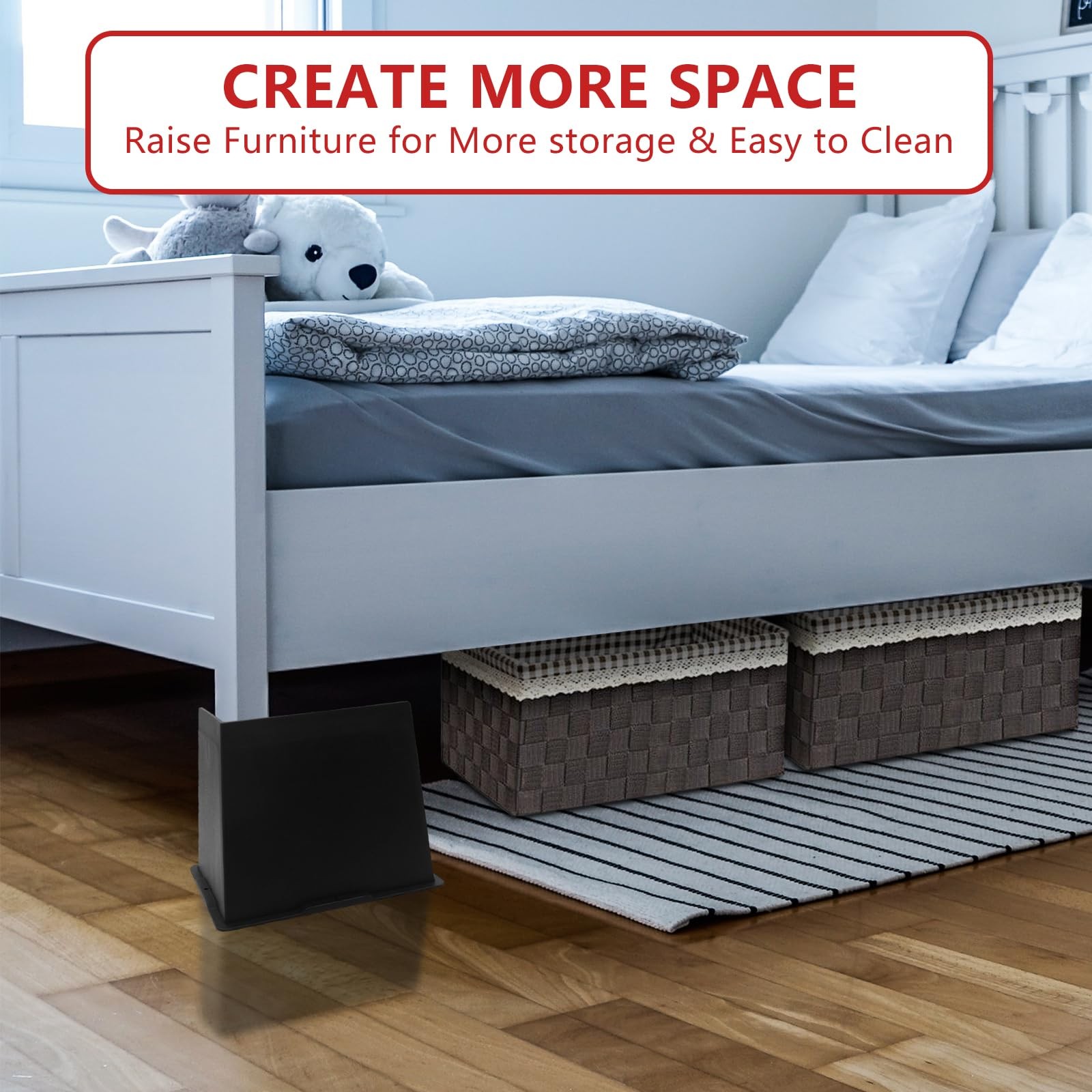 4 Pack Bed Risers 6 inch Heavy Duty Oversized Furniture Risers Extra Wide Bed