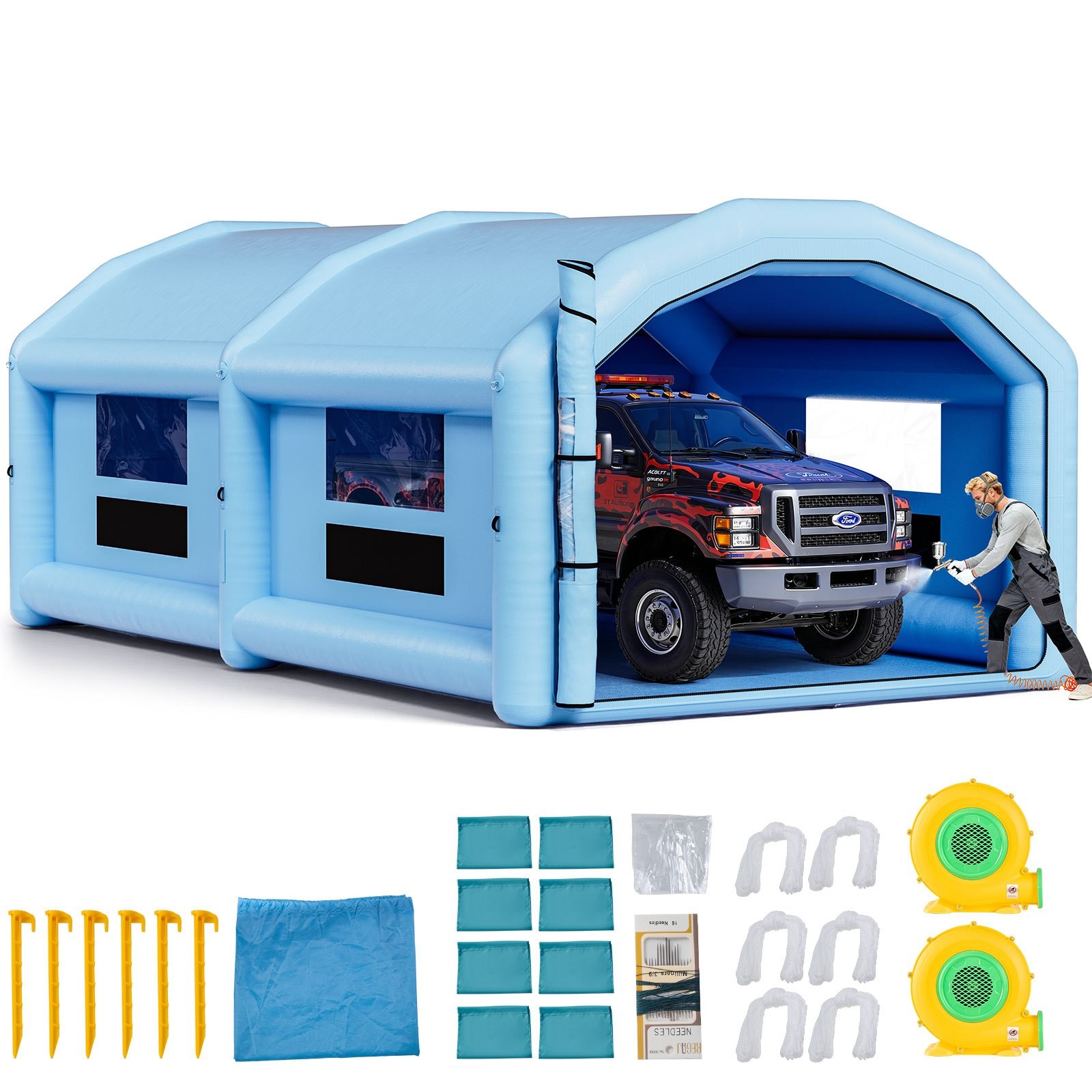 Inflatable Spray Paint Booth 33x20x13 ft with 1100W Blower and Air Filter System