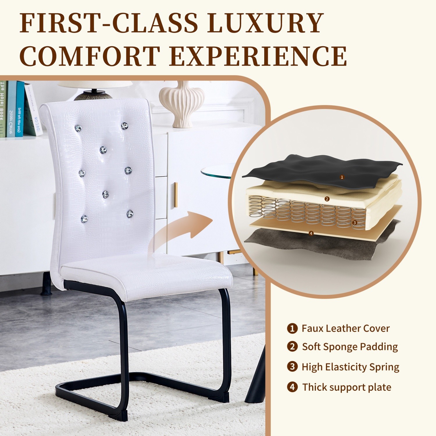 Set of 2/4 Modern Upholstered Faux Leather Dining Chairs w/ Black Metal Bow Legs