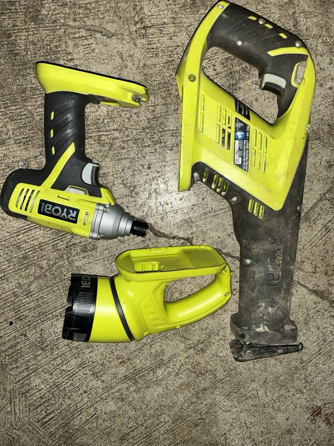 Ryobi 3-Tool Set Impact Driver Reciprocating Saw Flashlight Battery Yellow Black