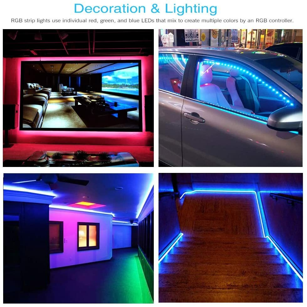 5-15M Led Strip Lights Color Changing String Light + Remote Adhesive Backing