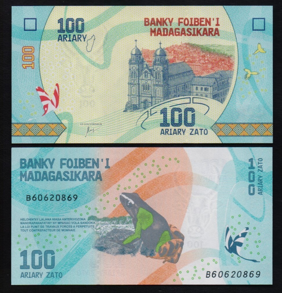MADAGASCAR:  B332a P#97a 100 Madagascar Ariary (2017) Uncirculated Banknote.