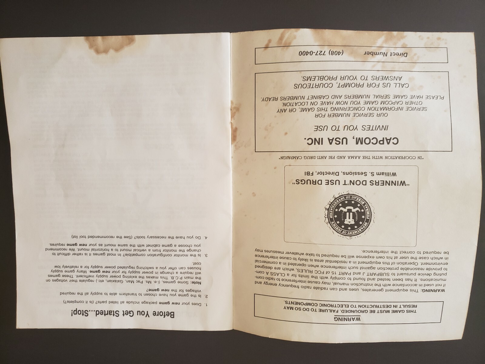 Original Capcom Final Fight Arcade Game Kit Instruction Manual