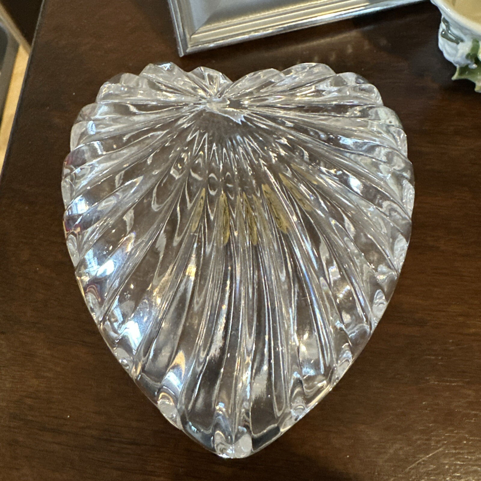 RCR  Made In Italy Clear Lead Crystal Heart Shaped Trinket Box Excellent Look