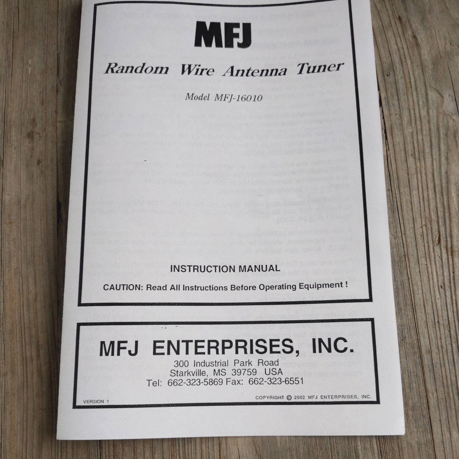 MFJ-16010 Random Wire Antenna Tuner Manual/Circuit Diagram