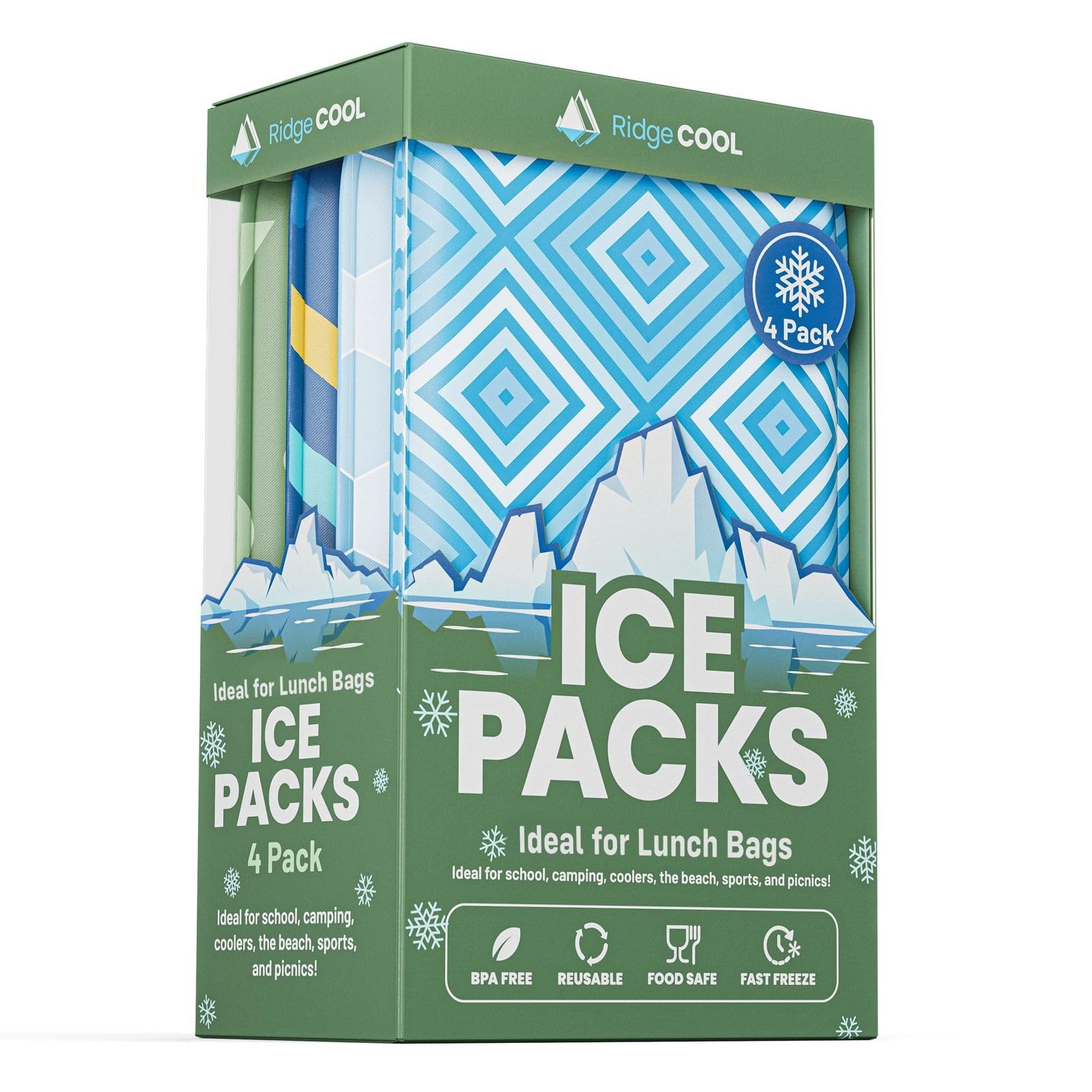 Slim Ice Packs for Lunch Boxes and Coolers, 4 Pack Reusable Gel Freezer Packs wi