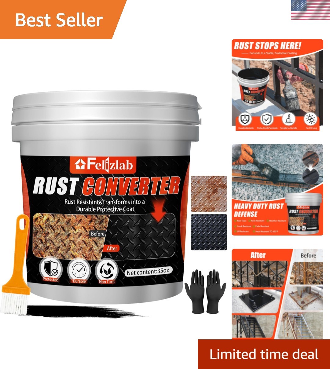 2-in-1 Rust Converter & Metal Primer, 35 Floz Automotive Rust Remover Paint f...