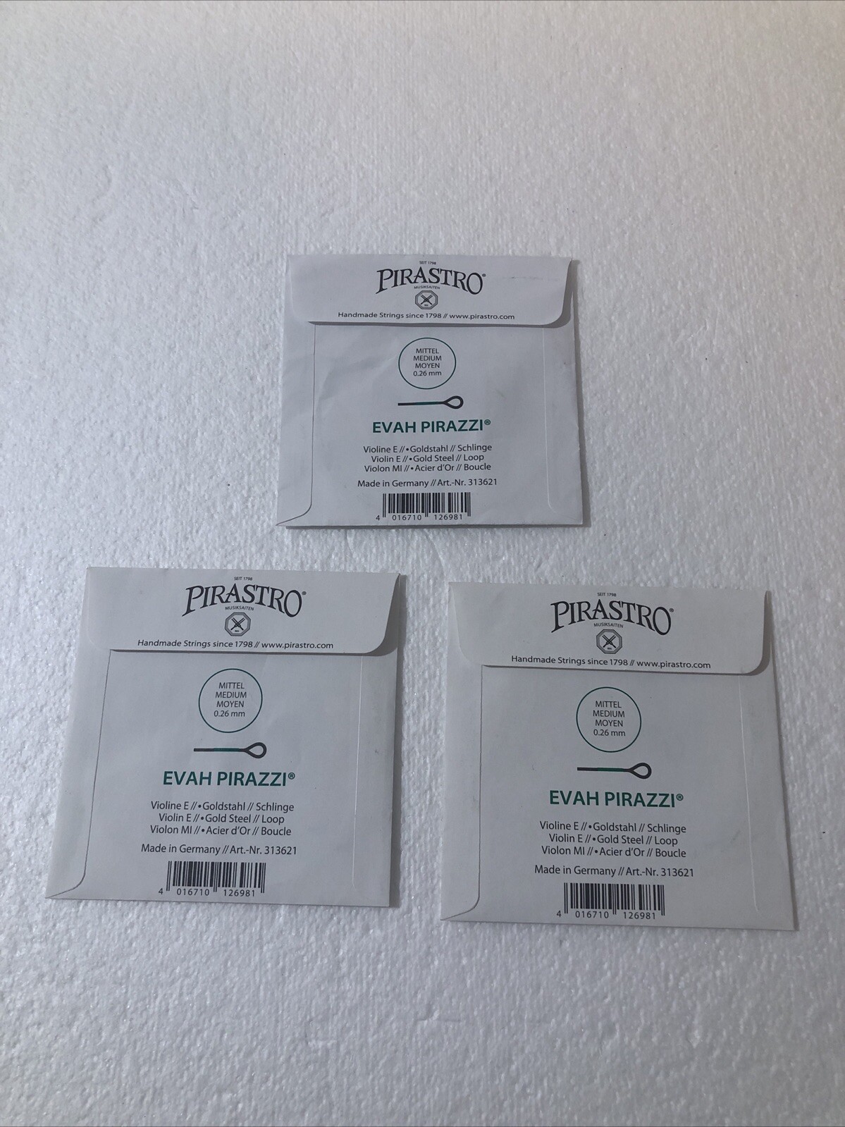 3 x New Pirastro Evah Pirazzi Violin String Medium Gauge Loop-End Gold-Plated E