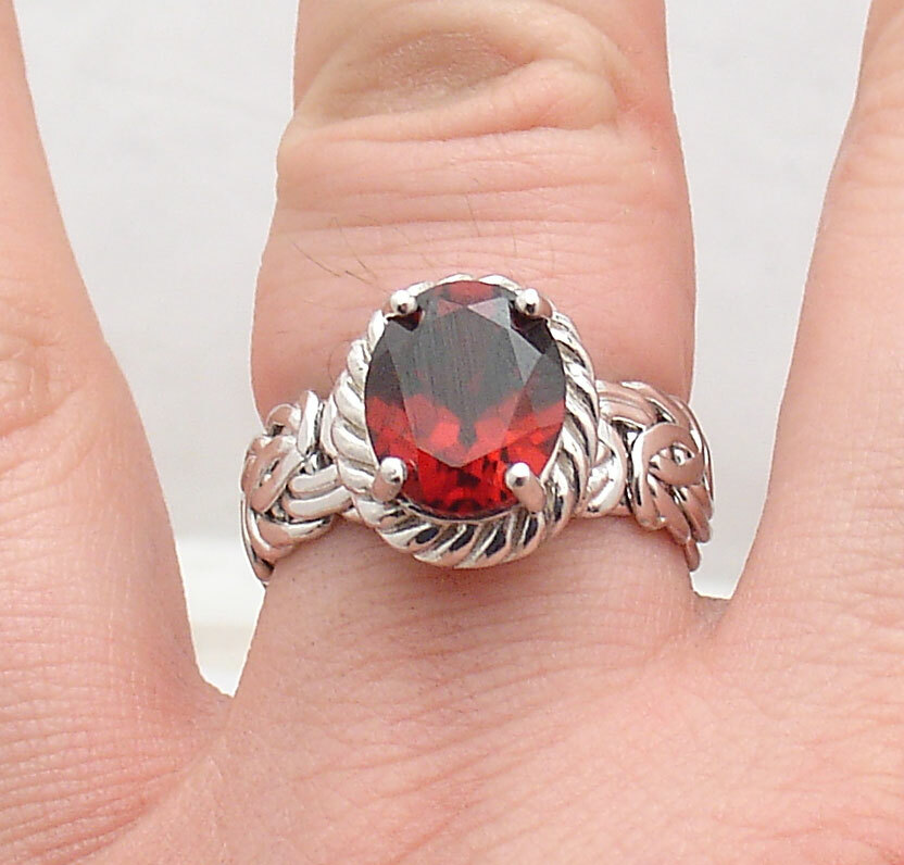 Red Garnet Gemstone Byzantine Ring Real Solid Sterling Silver Size 7 ~ 11 QVC