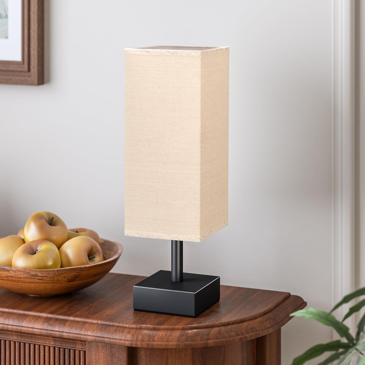 aooshine Linen Black Small Table Lamp - Bedside 12.8in, &