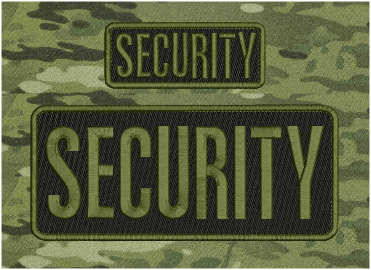 SECURITY EMB PATCH 4X10 AND 2X5 HOOK ON BACK BLACK/OD GREEN