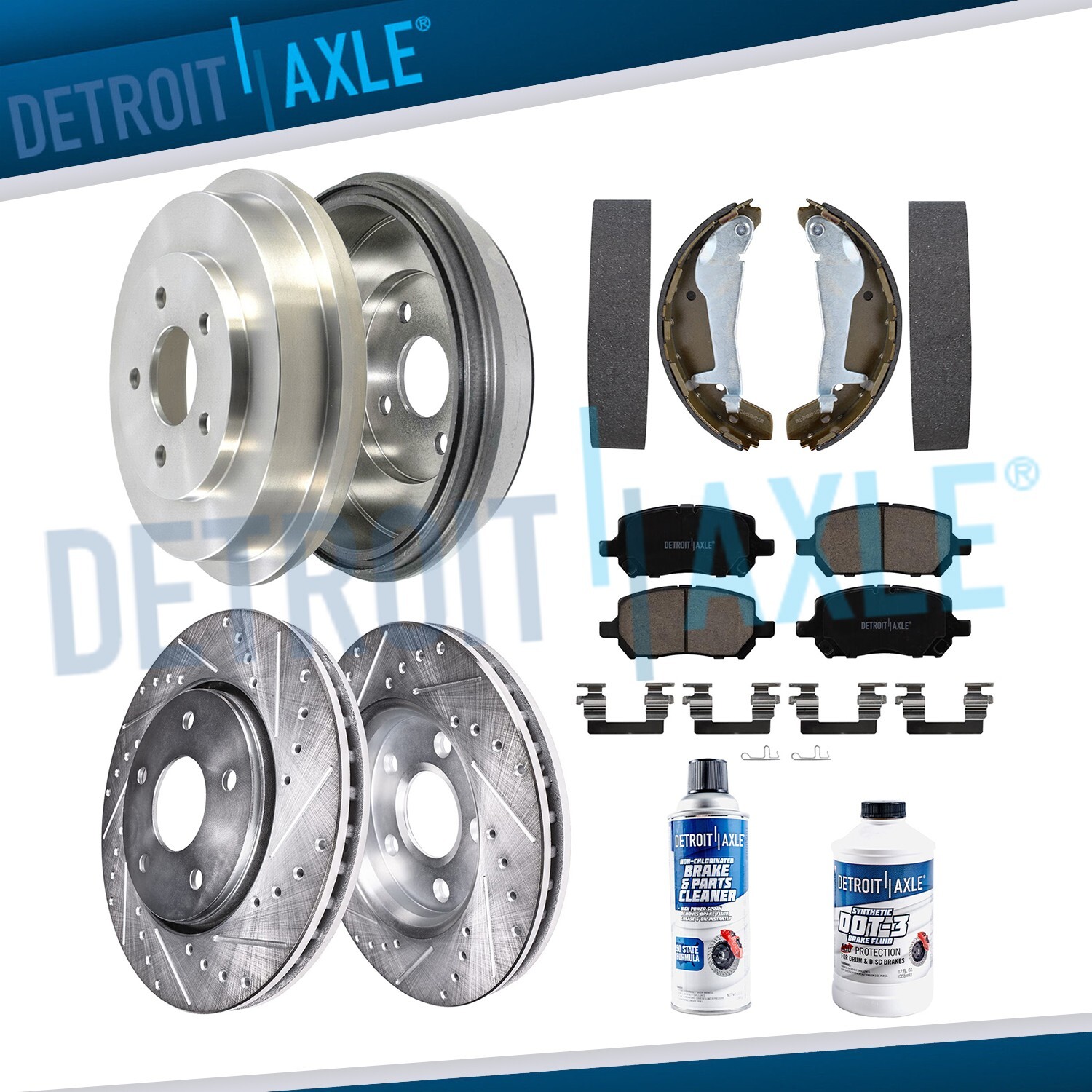 Front Drilled Rotors Brake Pads Rear Drums Shoes Kit for Pontiac G5 Chevy Cobalt