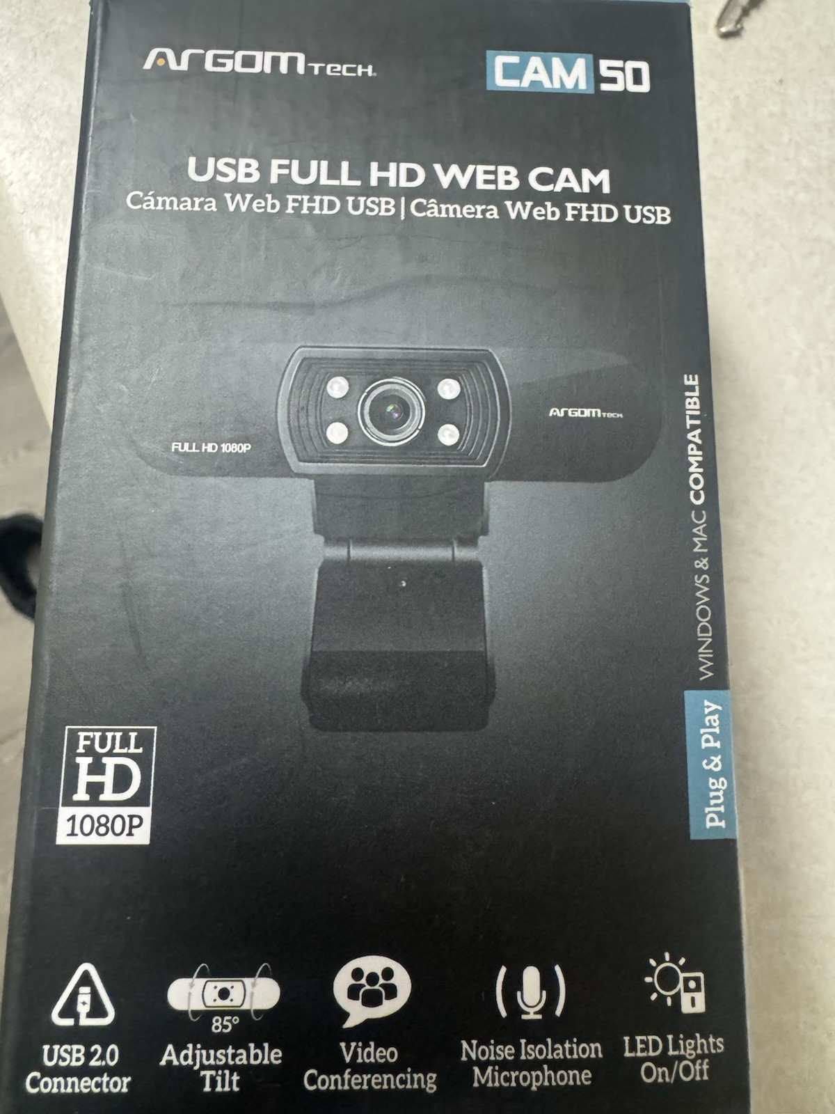 Argomtech ARG-WC-9150BK Cam 50 USB Full HD 1080p Webcam Black