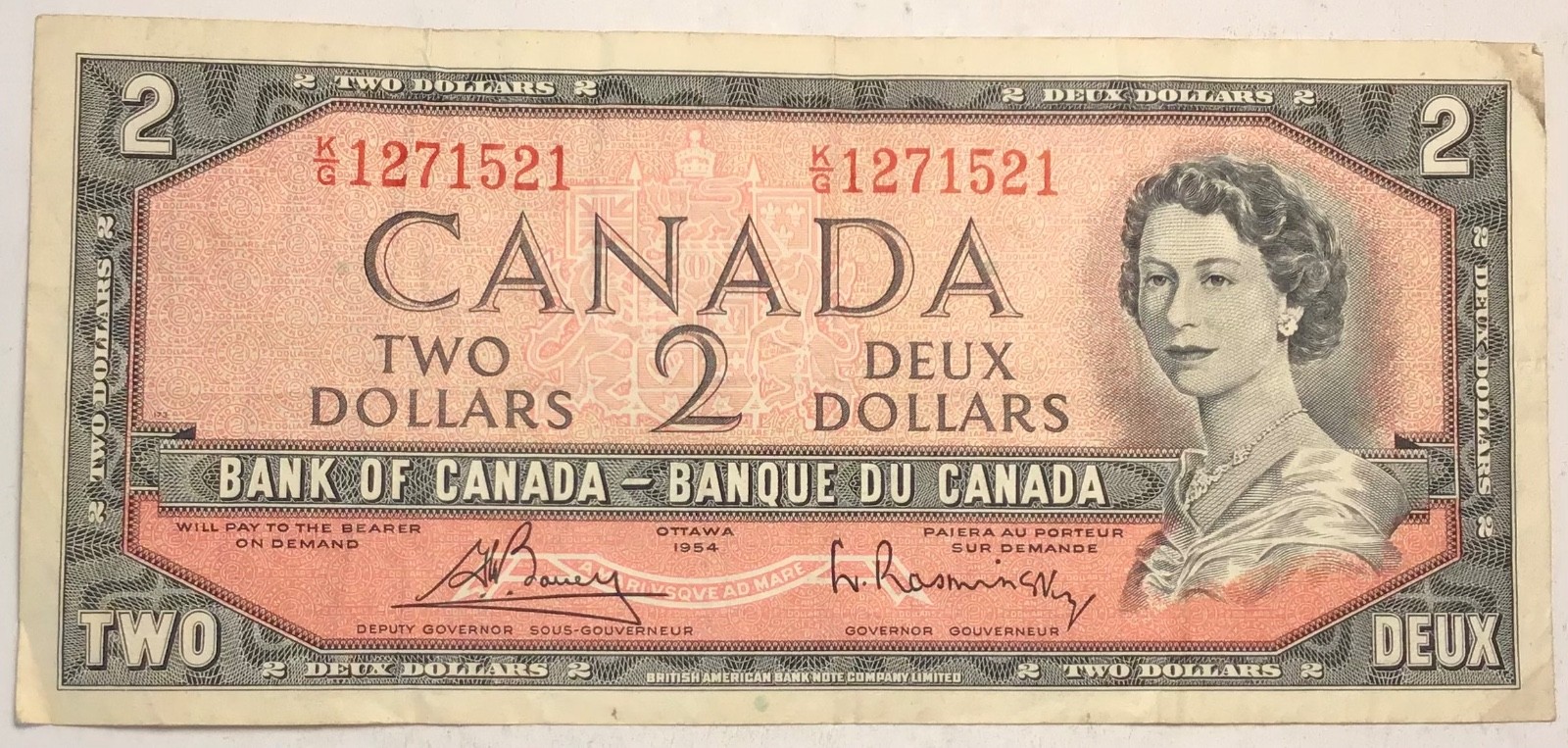 1954 Bank of Canada Ottawa Two Dollar Bank Notes Money