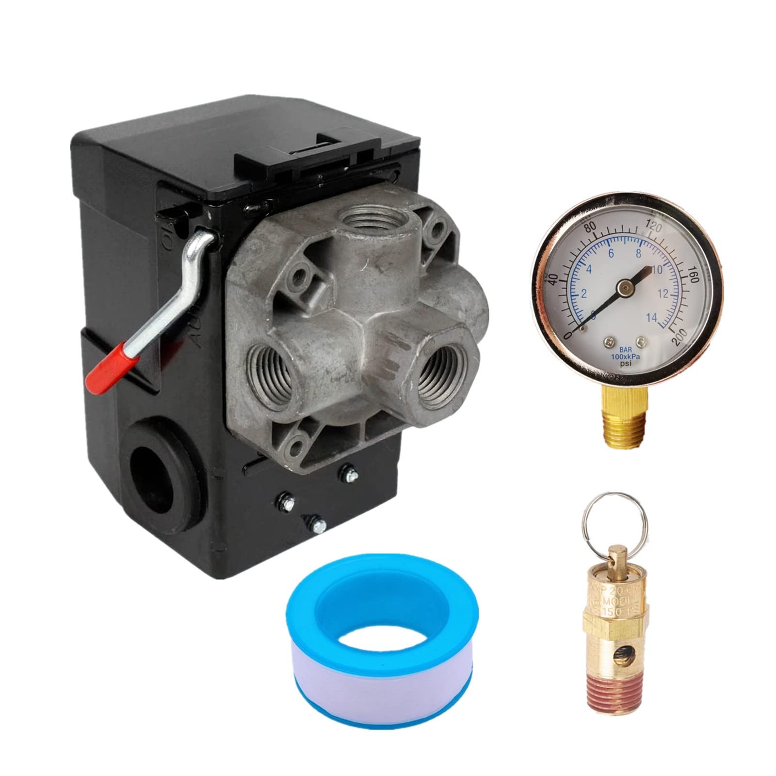 Pressure Switch Air Compressor 145175 PSI 4 Port 26AMP With 200 PSI Pop
