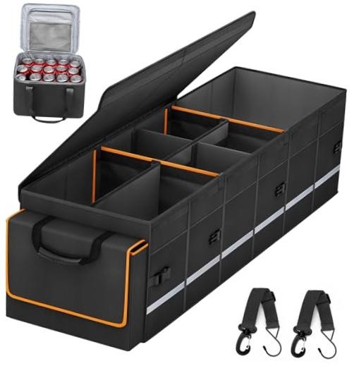 Car Trunk Organizer and Storage with Lid & Removable Leakproof Large Black