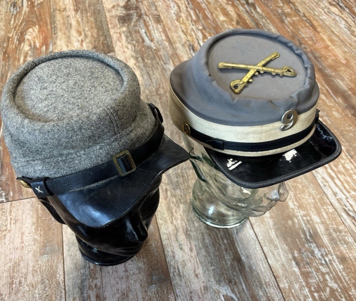 Two Vintage Civil War Re Enactment Caps Hats Union And CSA Old Build Usa