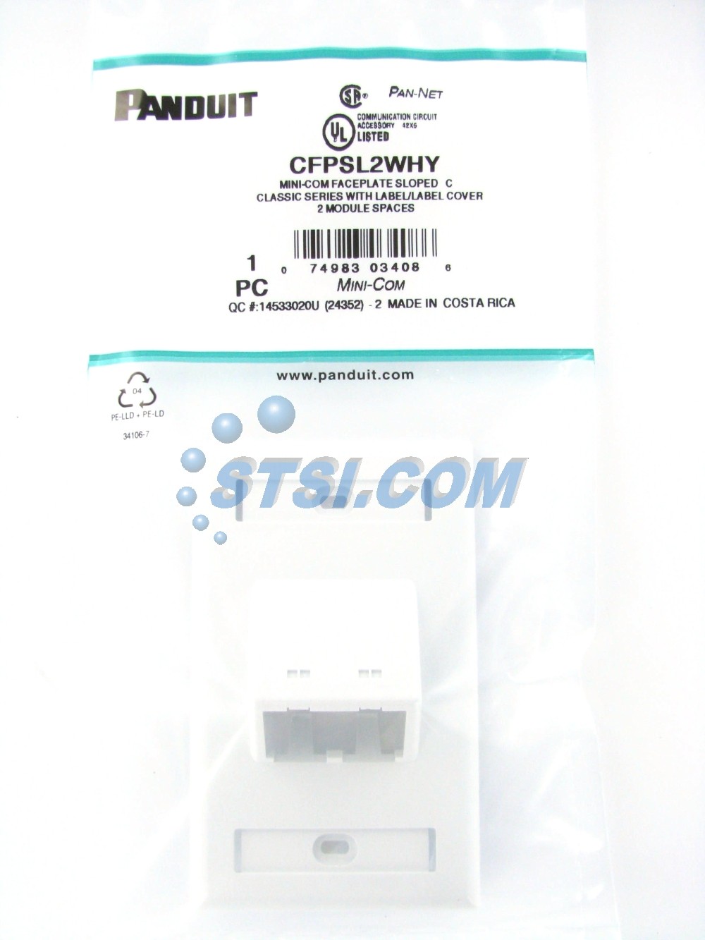 Panduit CFPSL2WHY 2-Port Mini-Com SLOPED Faceplate, Labeled Series, White ~STSI
