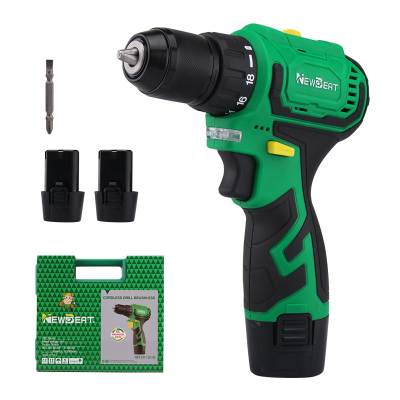 Brushless 12V Cordless Drill Driver 18+1 Setting Variable Speed 2 Batteries Char
