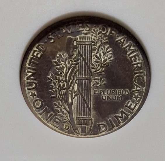 1939 D Mercury Dime - ANACS MS64 FSB - dark toning
