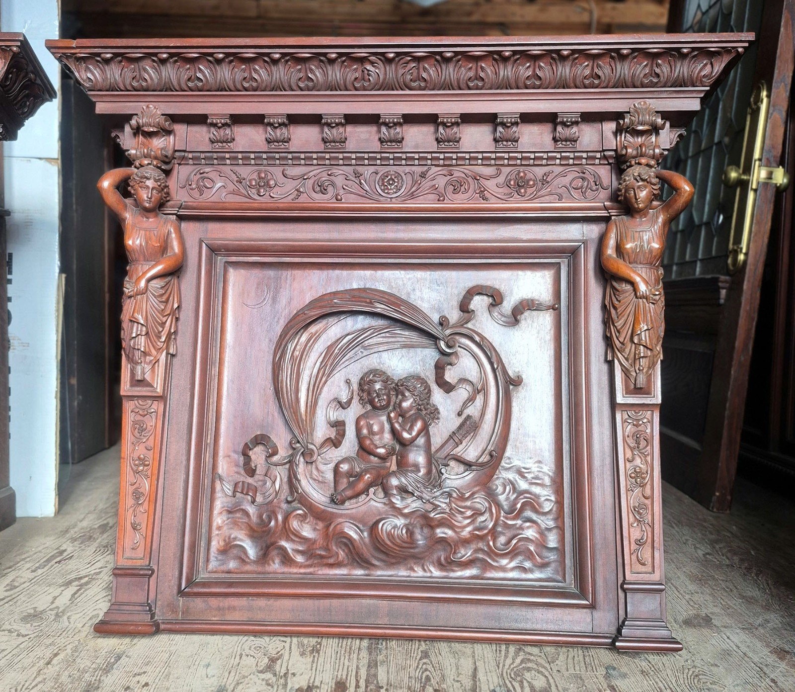 HORNER QUALITY FIGURAL CARVED PANELS TWIN HEADBOARDS