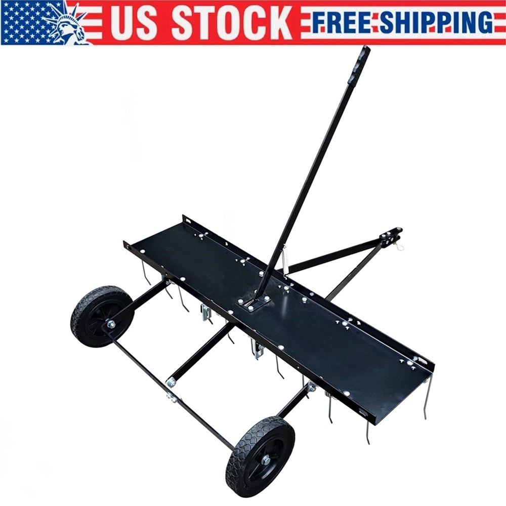 48" Tow-Behind Lawn Dethatcher Rake ATV Tractor 24 Tines 8" Solid Wheels Yard