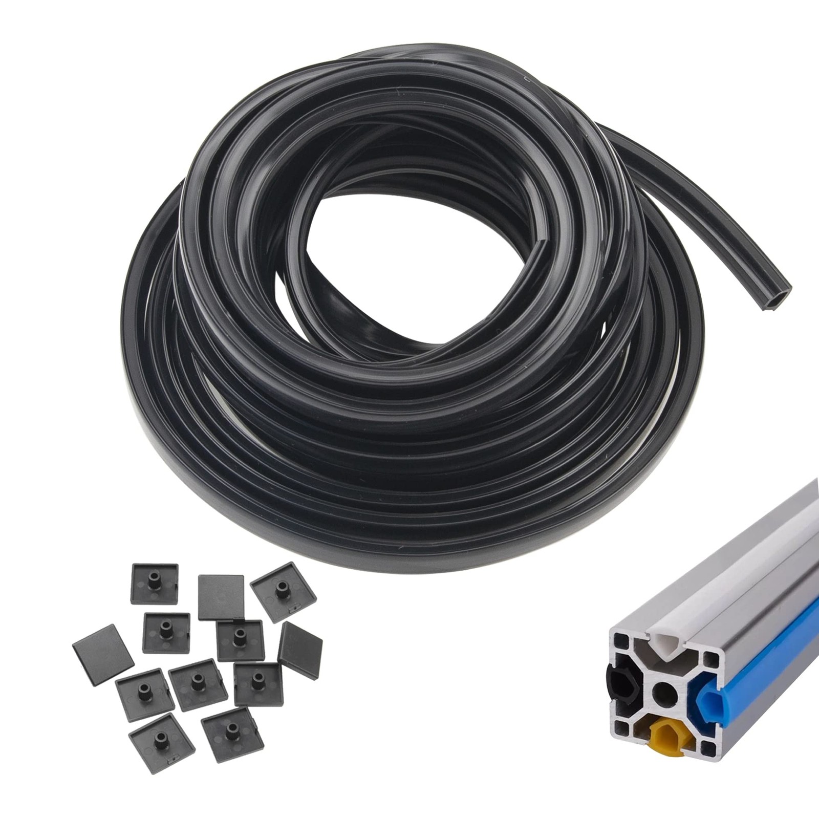 8M 2020 Aluminum Extrusion Slot Cover Seal Strip with 12 End Caps Black